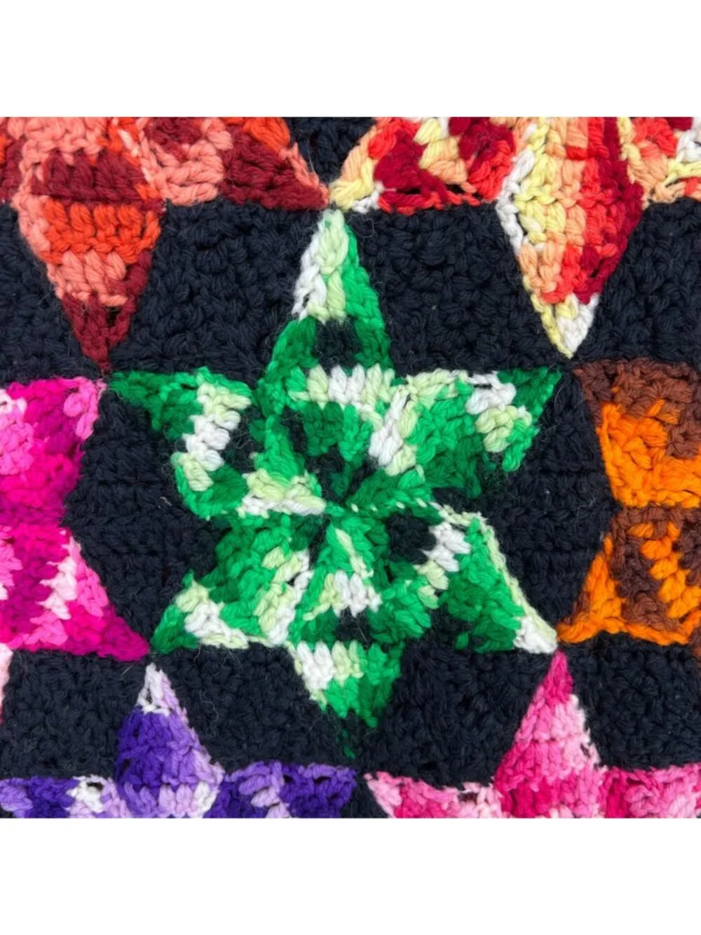 Vintage Multicolor Star Hexagon Crochet Throw Blanket Handmade 70